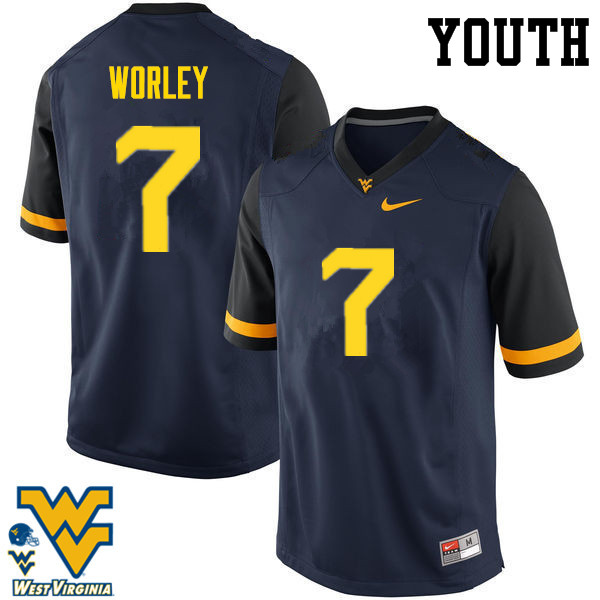Youth #7 Daryl Worley West Virginia Mountaineers College Football Jerseys-Navy - Click Image to Close